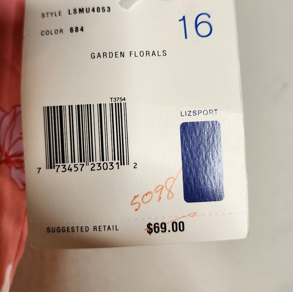 NWT Liz Claiborne Lizsport pink Garden floral cotton sleeveless dress. Size 16. - Picture 3 of 16